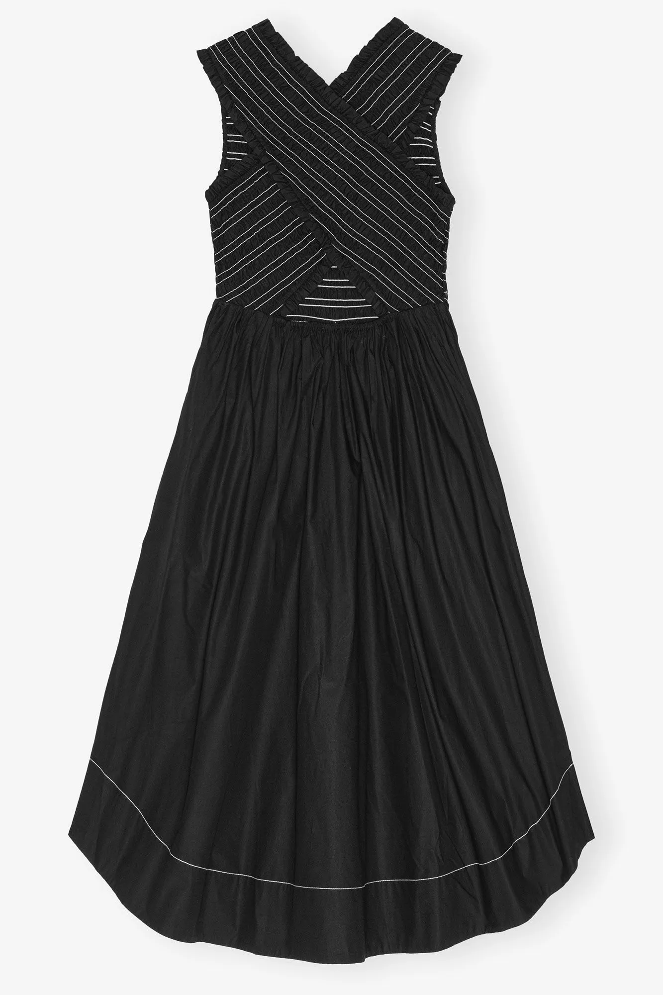 Ganni Black Washed Stretch Cotton Smock Midi Dress