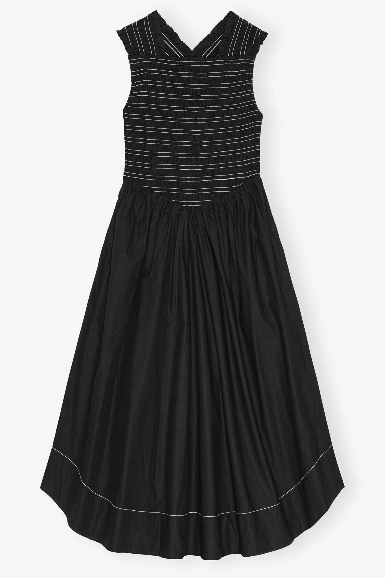 Ganni Black Washed Stretch Cotton Smock Midi Dress
