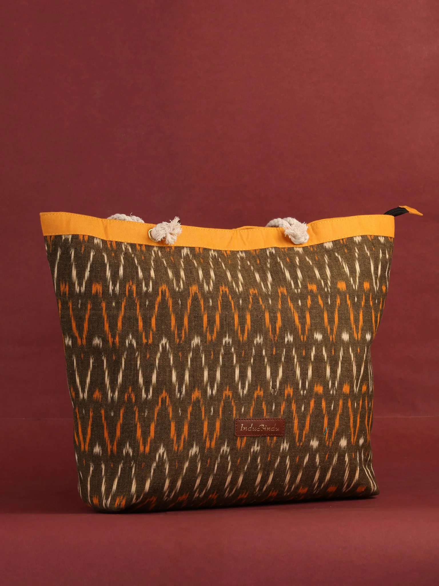Mustard Brown Ikat Tote Bag - B0810
