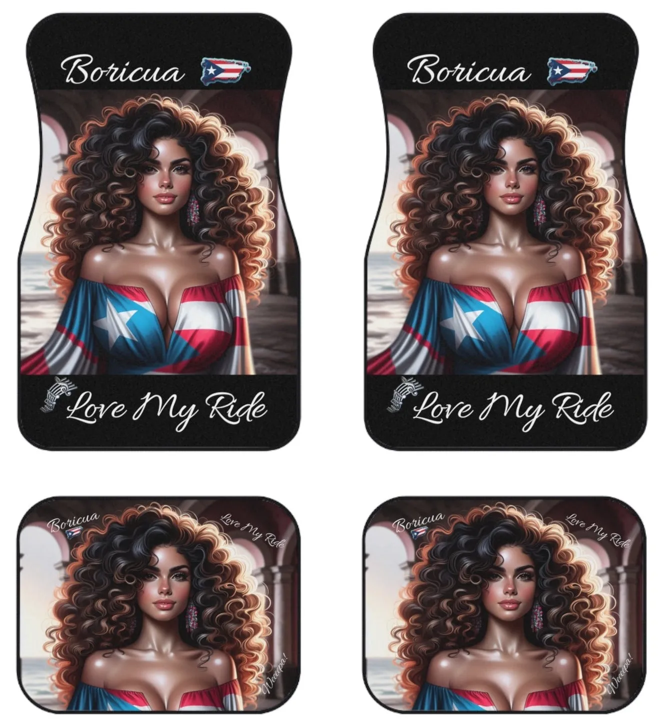 PUERTO RICO  BORICUA, LOVE MY RIDE CAR MATS (Set of 4)