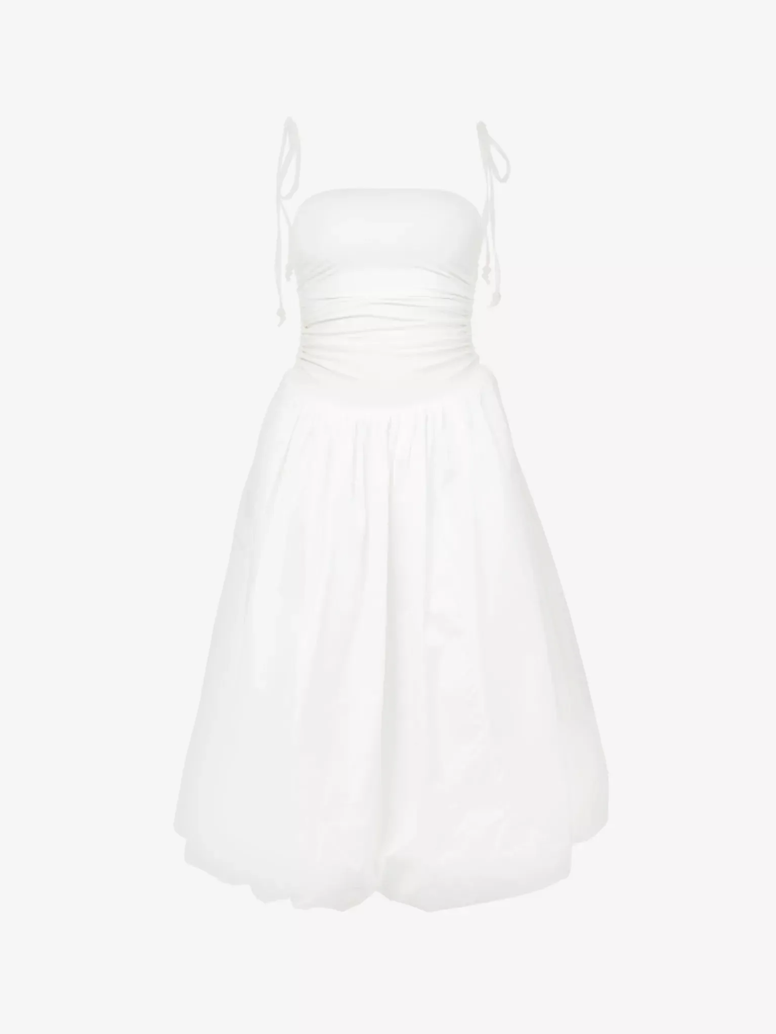 Puffball Ruched Stretch-Cotton Midi Dress - White